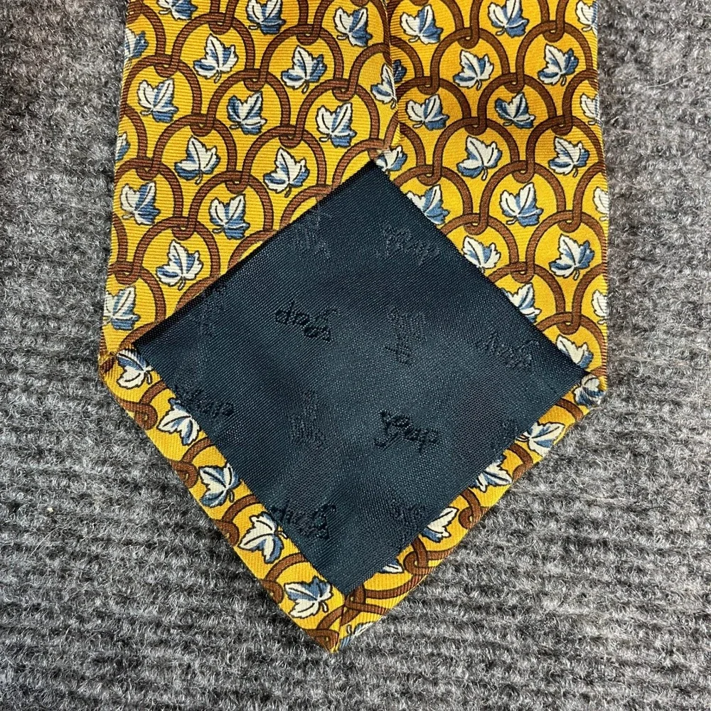 Gap Premium 1969 Mens Silk Tie Yellow Brown Leaf Pattern Formal Necktie